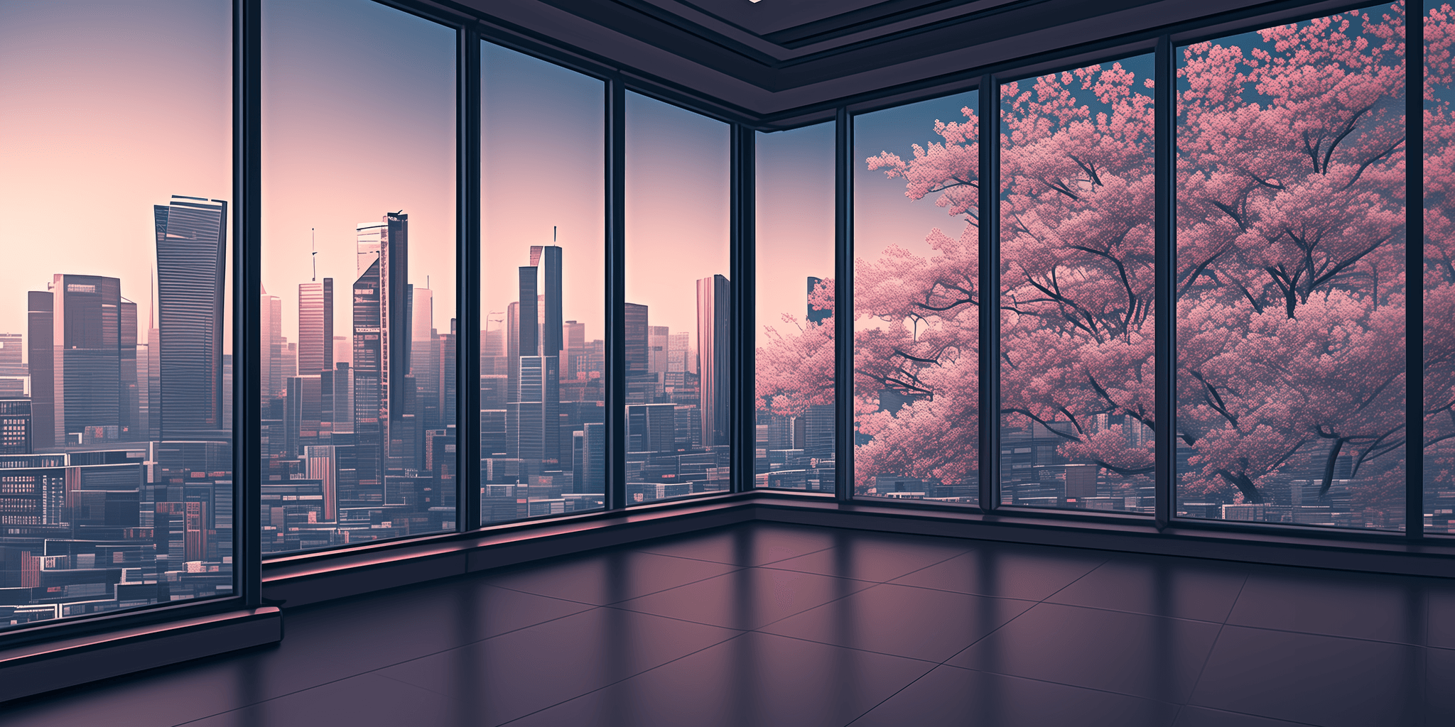 Office during cherry blossom season